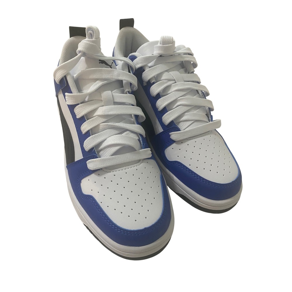 Puma Rebound Layup Lo SL Jr White Black Sapphire Blue Sneakers 370490 19 Size 7Y